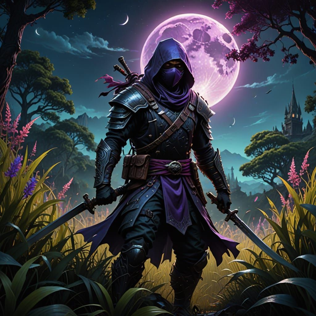Moonlit Ninja Hides in Camouflage Under Full Blood Moon