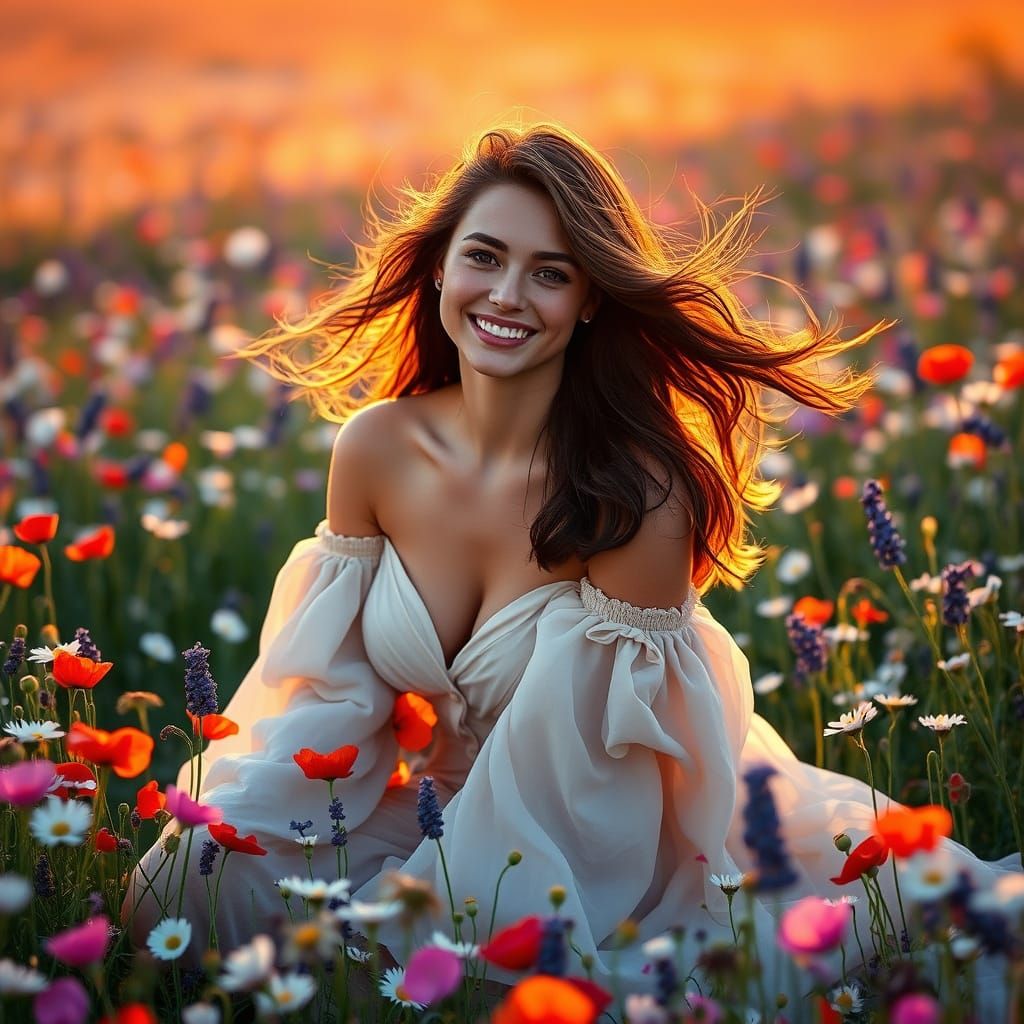 Blooming Meadow Portrait at Golden Hour