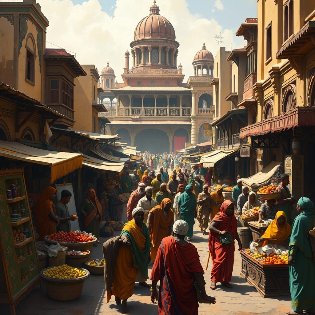 Bustling Pre-Colonial African Marketplace: Matte Painting