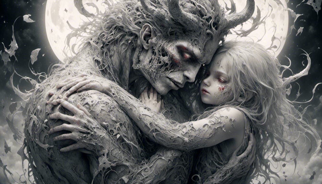 Demonic Embrace in Dramatic Lighting