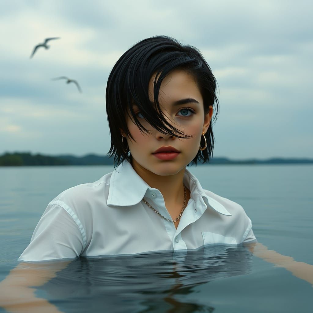 Woman in Lake: Cinematic Film Still