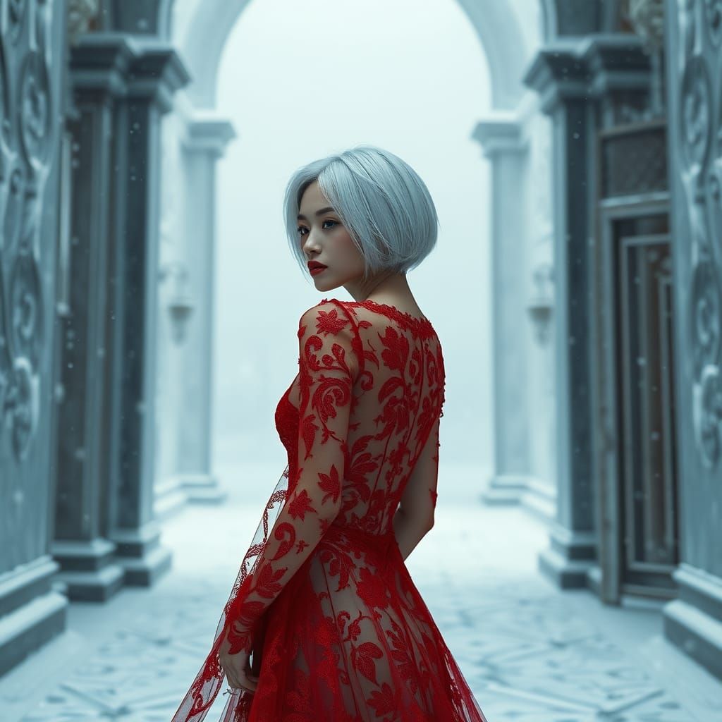 Snow Queen in Icy Palace: Matte Painting in 8K