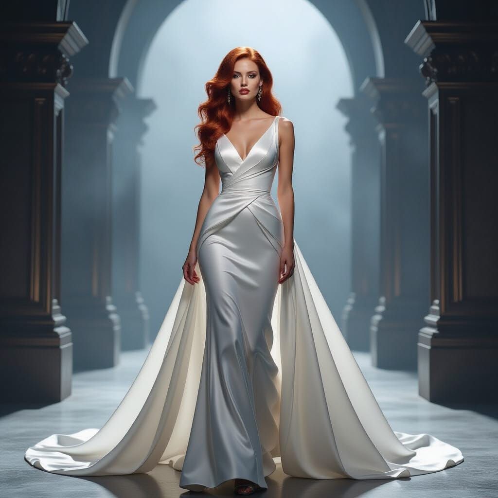 Dark Fantasy: Woman in Molten Gold Silk Gown