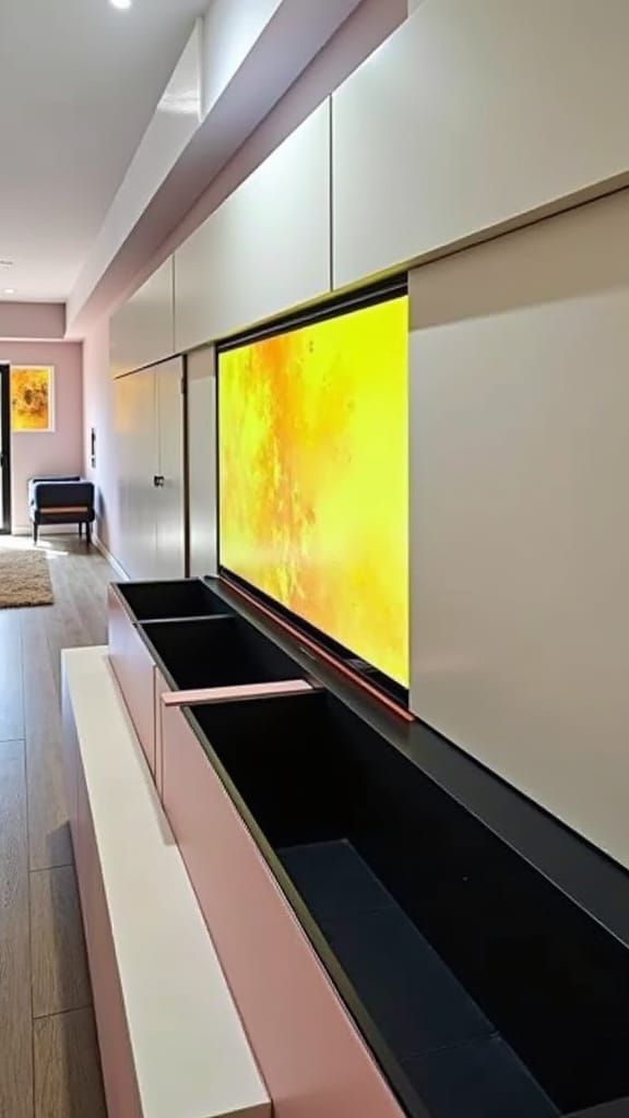 Modern Living Room with Floating TV Unit in Peach