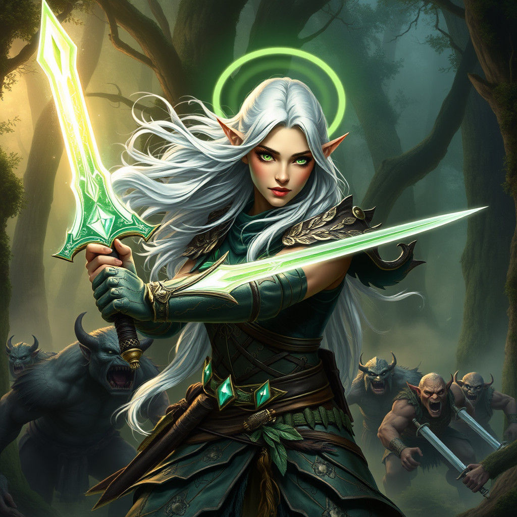 Elvish Warrior in Mystical Forest, Dreamlike Style