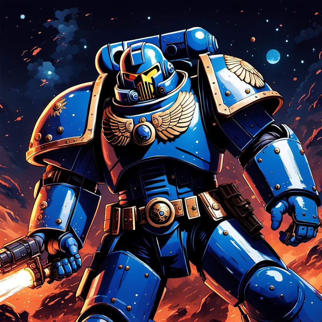 Ukiyo-e Space Marine in Anime Style