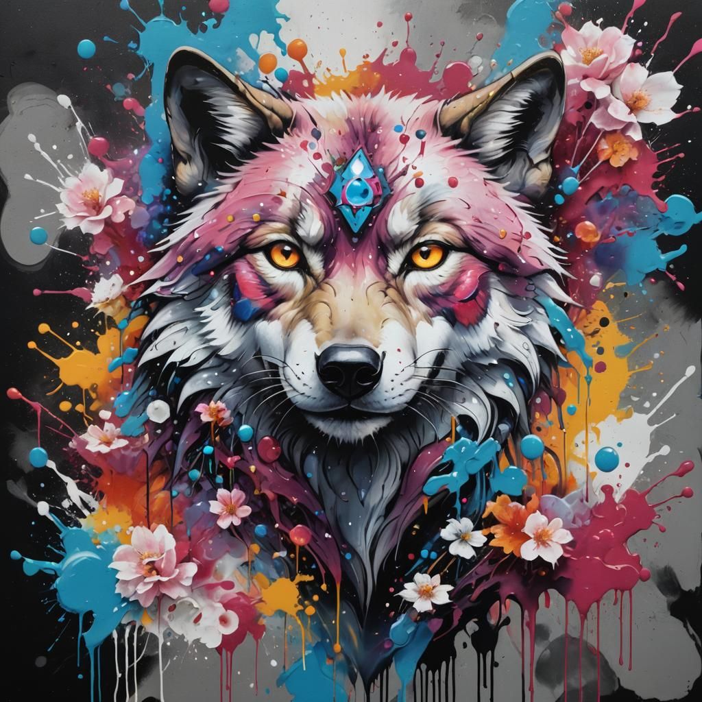 Wolf with Third Eye in Graffiti Art Style