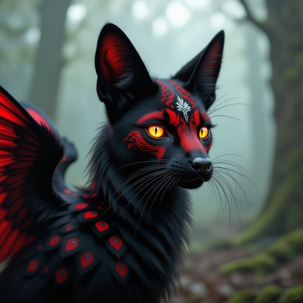 Surreal Portrait of a Fantastic Red and Black Animal
