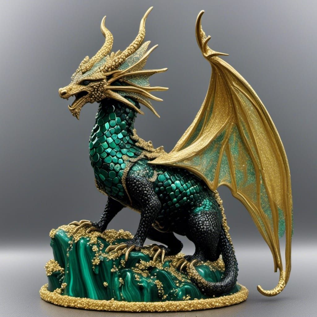 Malachite Eastern Dragon Guarding Mountain Tree