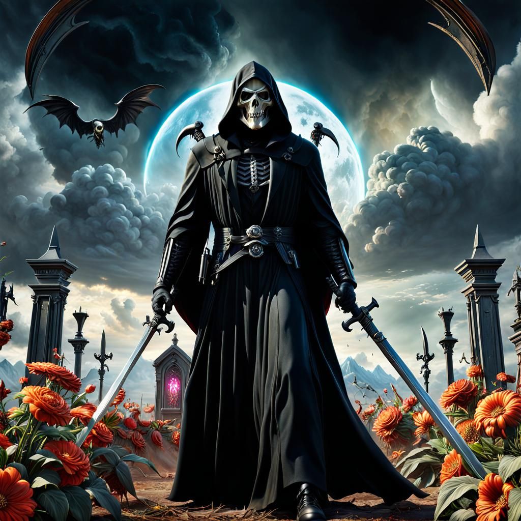 Grim Reaper Opens Portal in Dark Fantasy Art