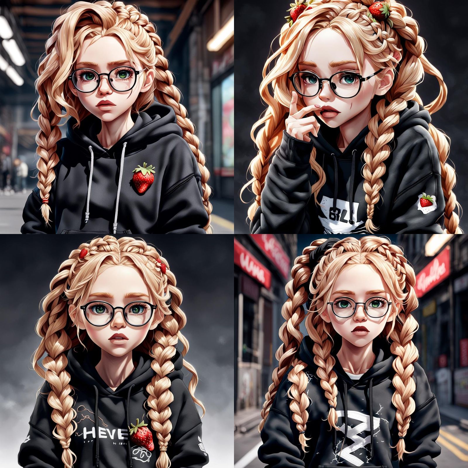 Anime Style Girl with Braids and Black Hoodie