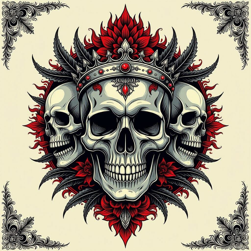 Death-Themed Flash Tattoo Sheet with Skulls