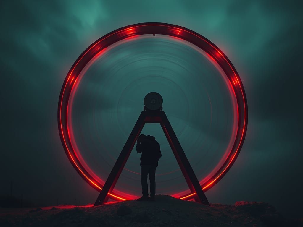 Darkly Rendered Scene of Man Struggling in Despair