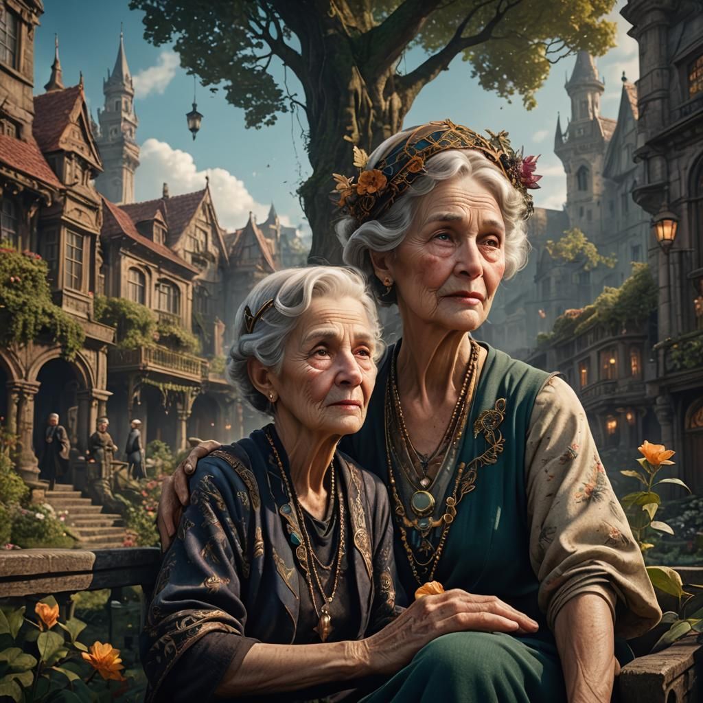 Elderly Woman's 1920s Dream: Detailed Matte Painting