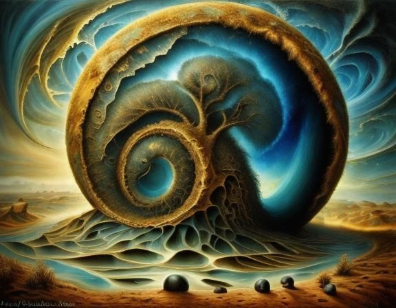 Divine Hand Waters Earth: Surreal Oil Painting