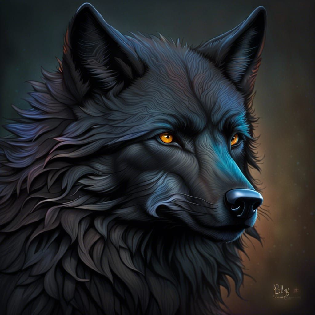 Dramatic Black Wolf Portrait in Hyperdetailed 3D