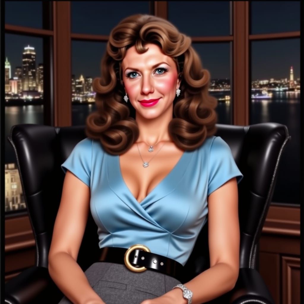 Anchorwoman in Film Noir Office, Ultra-Realism Style