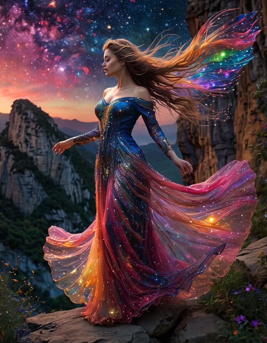 Cosmic Woman Mosaic with Psychedelic Sky