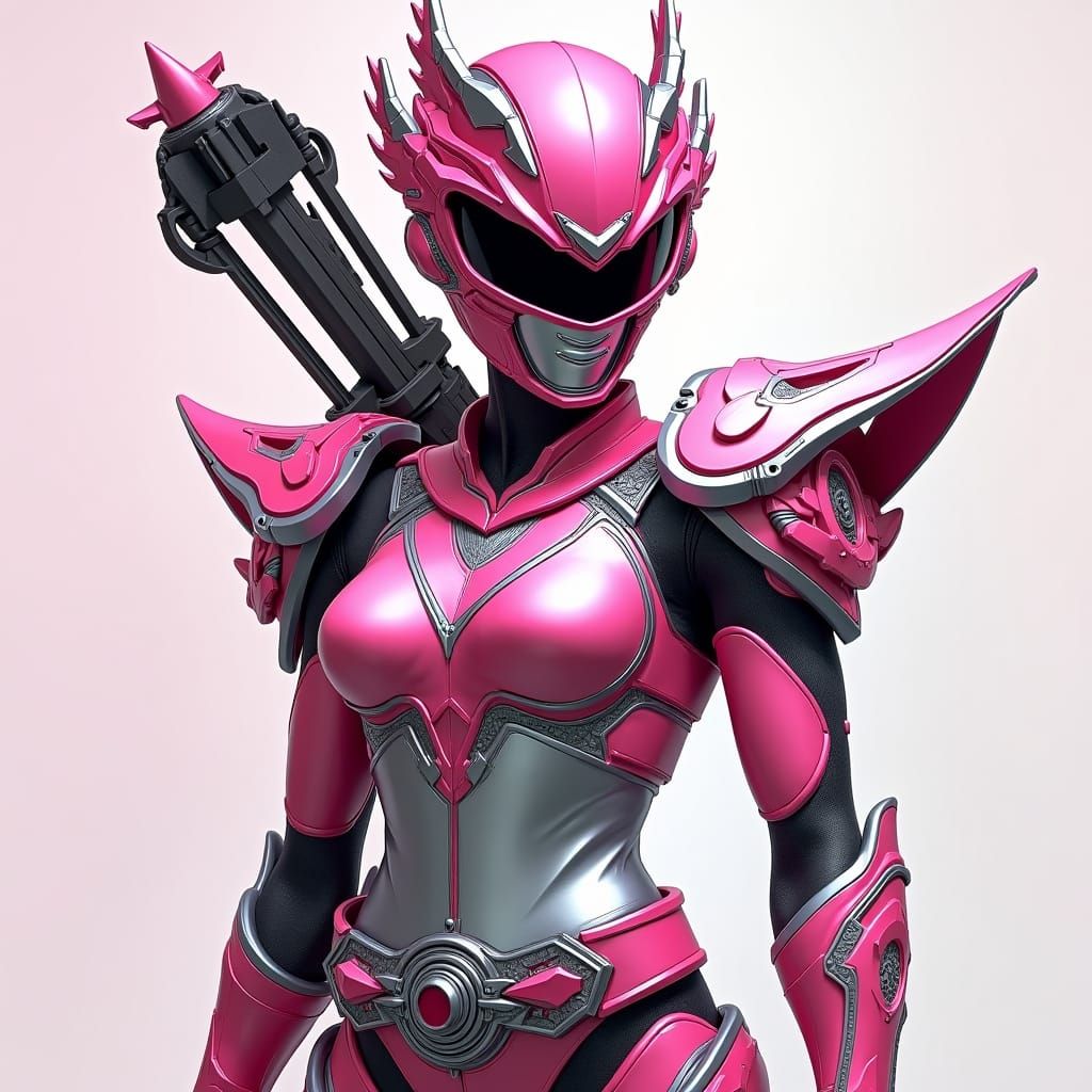 Pink Power Ranger Cyber Ninja in Futuristic Armor