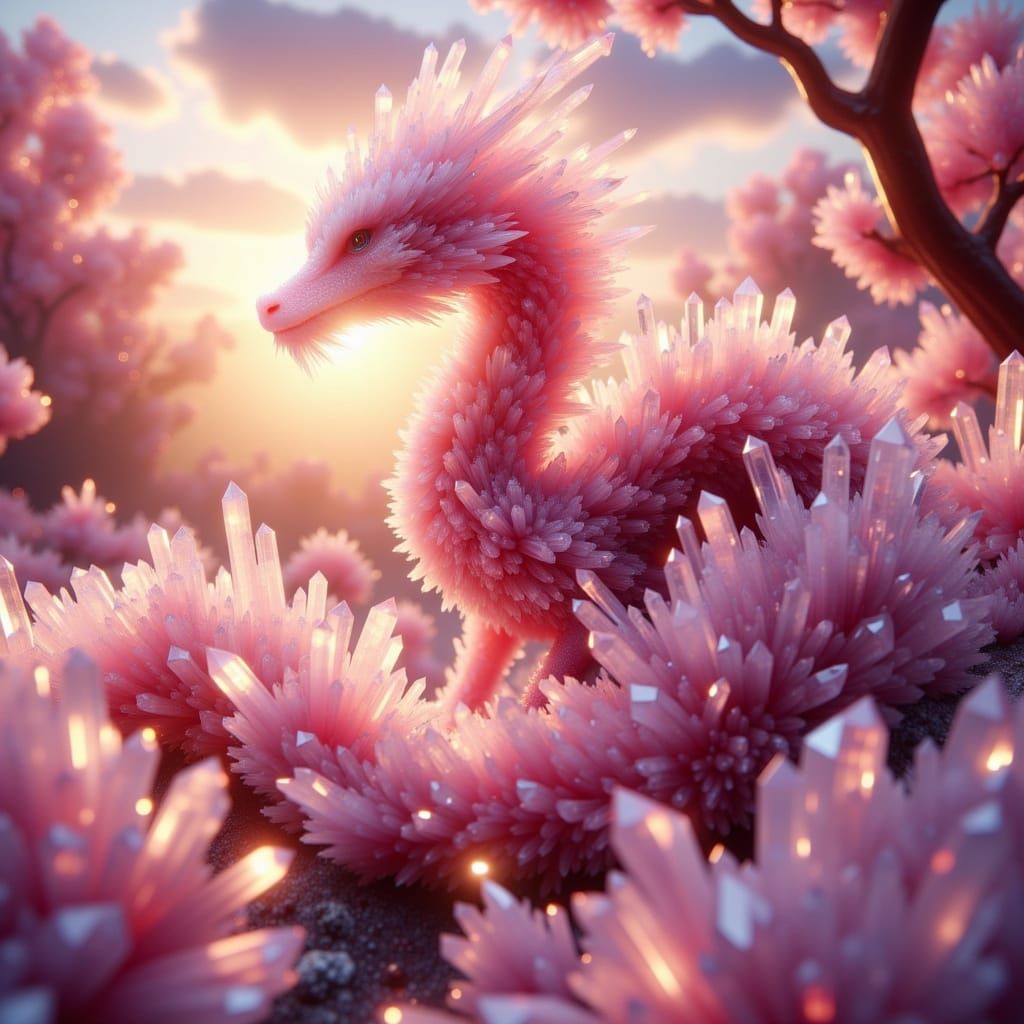 Surreal Pink Geode Dragon in Hyperrealistic Fantasy Style