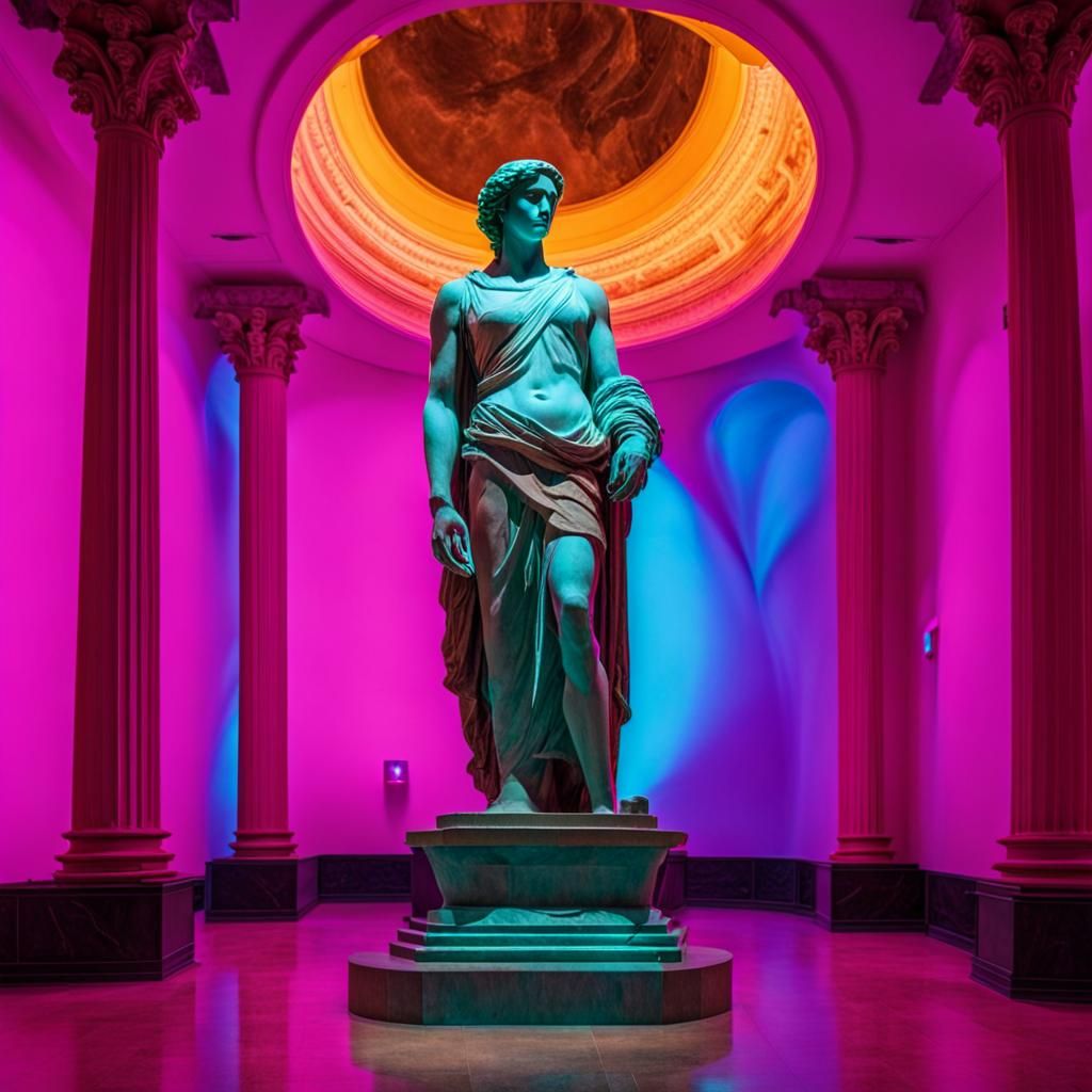 Otherworldly Cave: Greek Statue in Divine Light