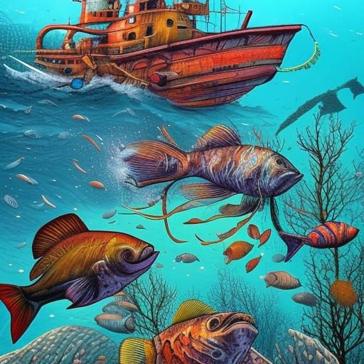 Underwater Shipwreck Scene in Comic Book Style