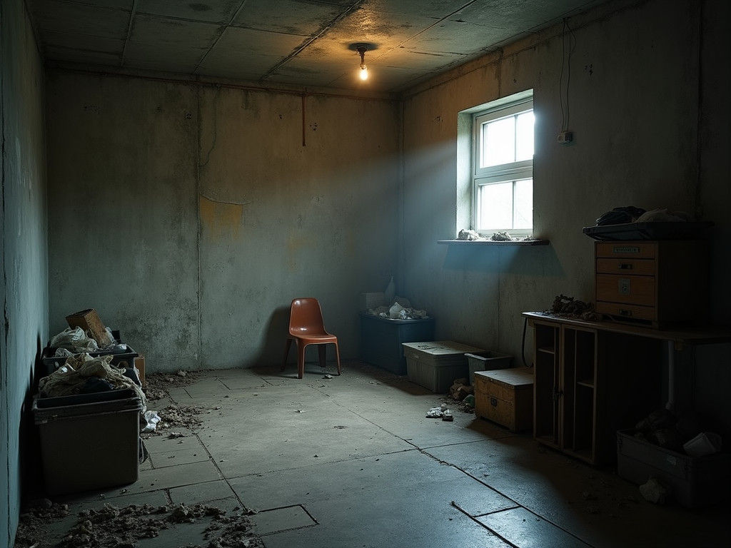 Dimly Lit Cellar with Household Items: Photographic Style