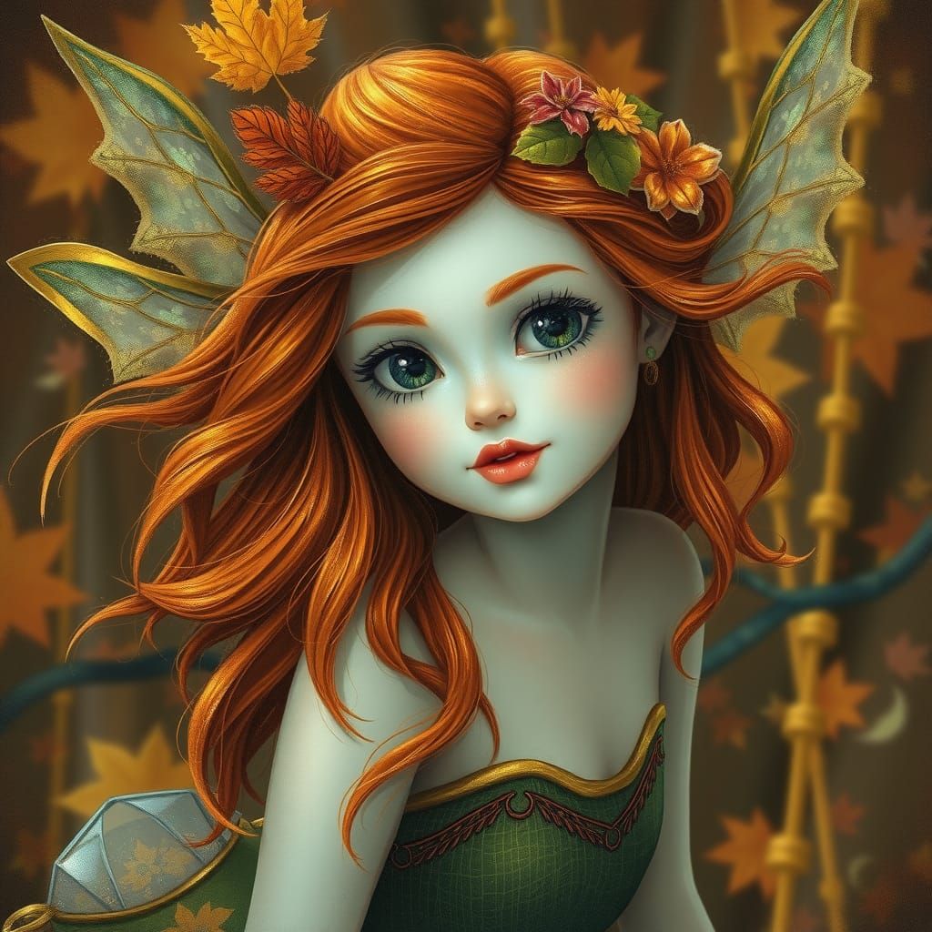 Autumn Fairy Sailing with Colorful Hair