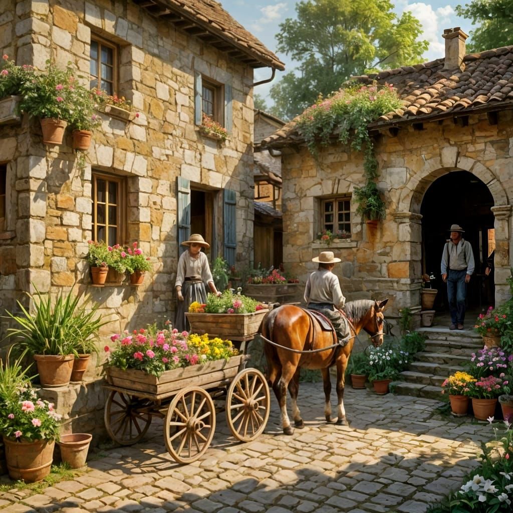 Vibrant Market Scene in Classic Painterly Style