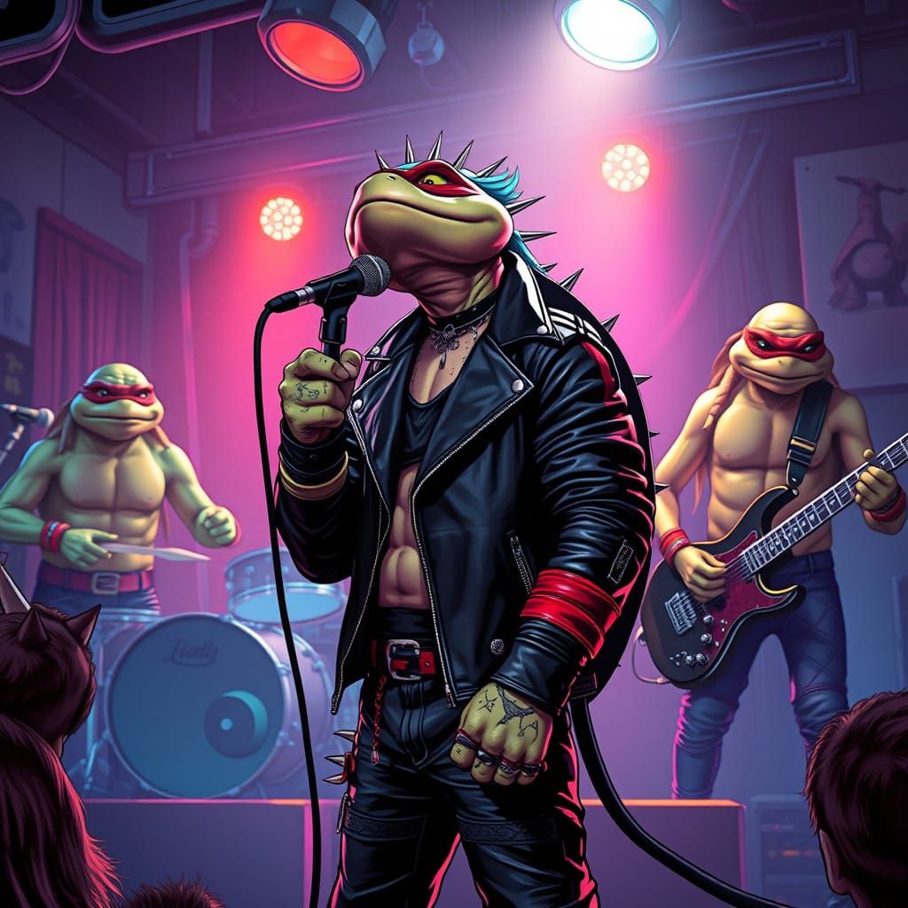 Cyberpunk Turtle Metal Band Rocks the Stage