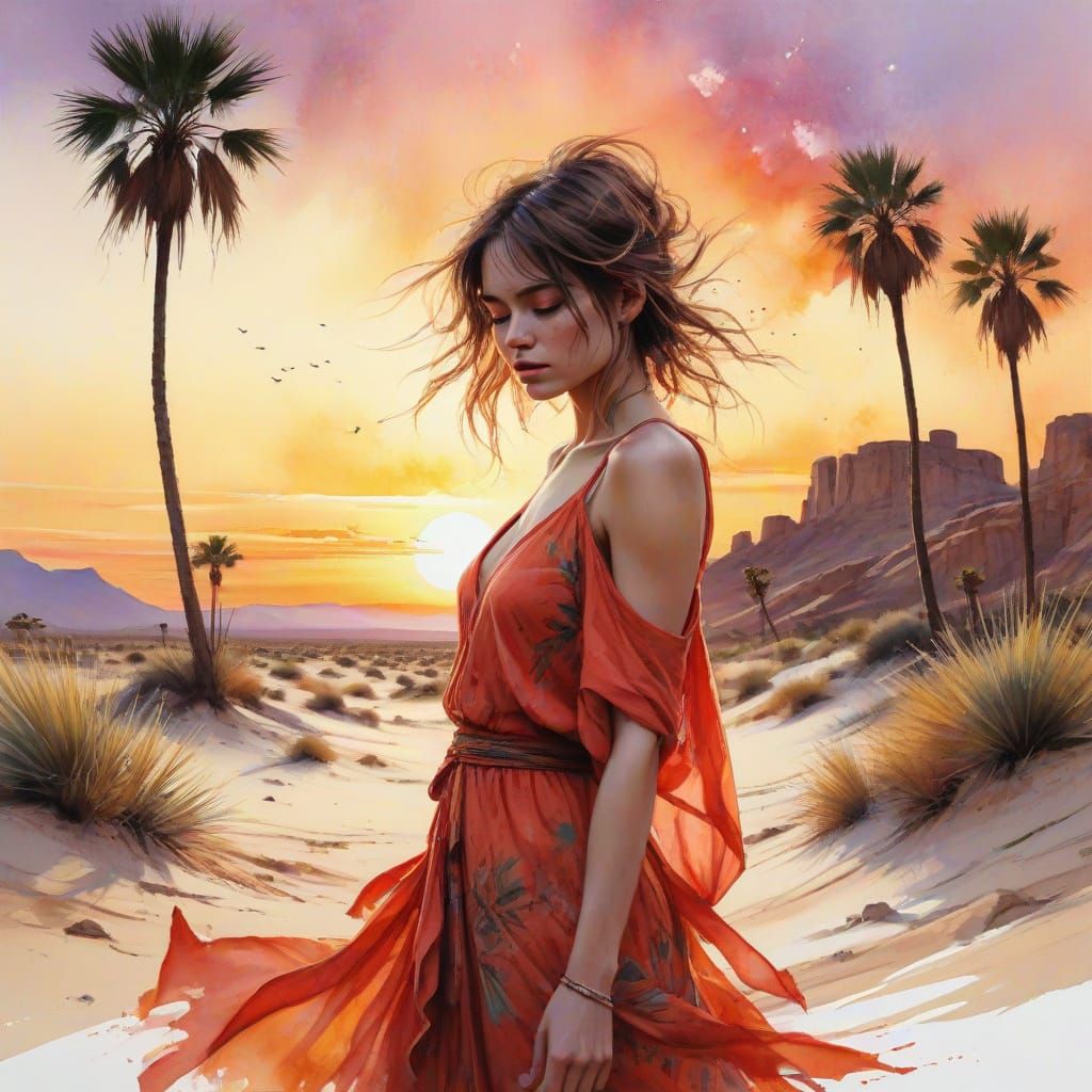 Sweeping Desert Fortress Amidst Golden Sunset