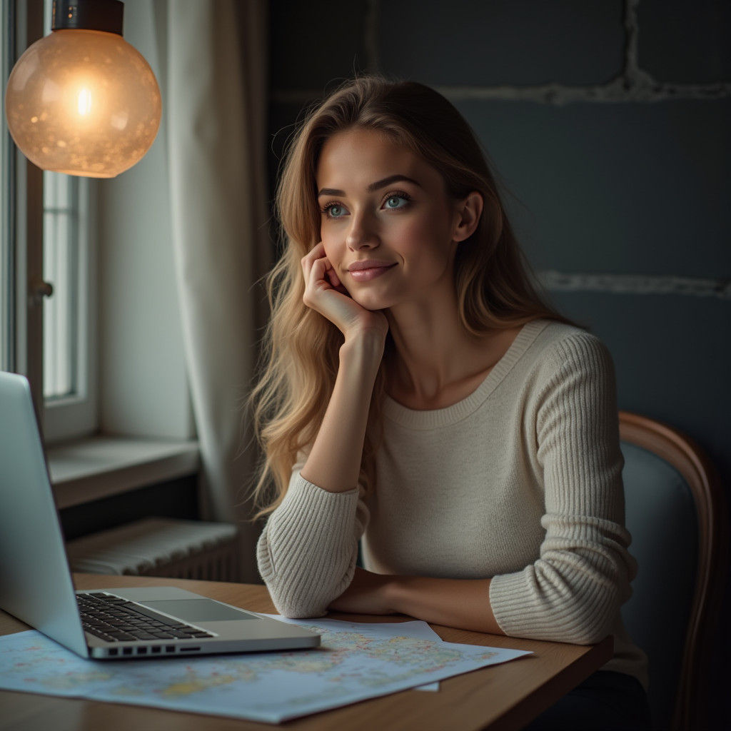 Elegant Woman Contemplates Astrology in Soft Lighting