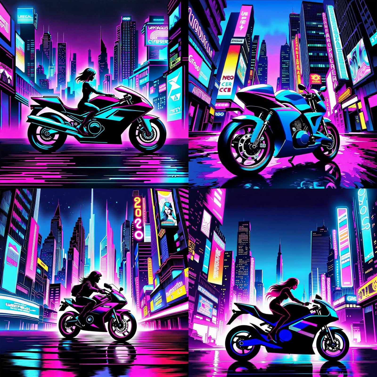 Female Biker Retrowave Art (80's Synthwave Art)