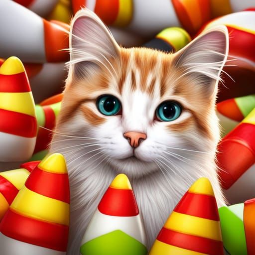 Candy Corn Cat in Hyperrealistic Digital Art