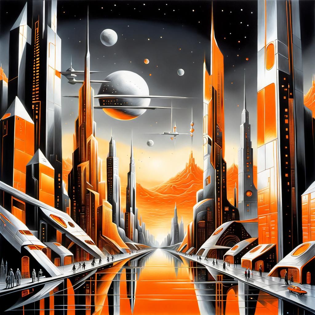 Futuristic Metallic Cityscape in Sci-Fi Style