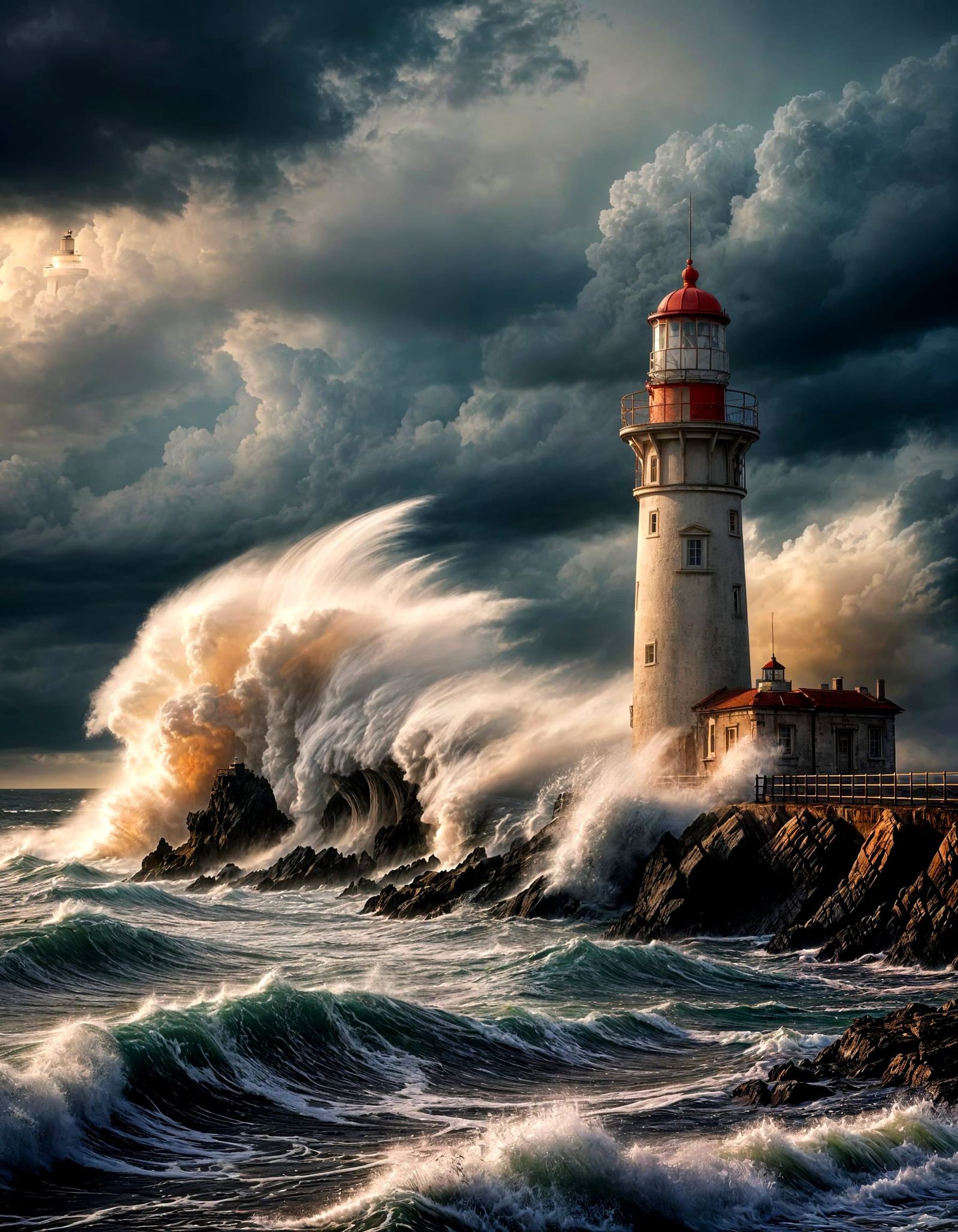 Ethereal Lighthouse in Turbulent Weather