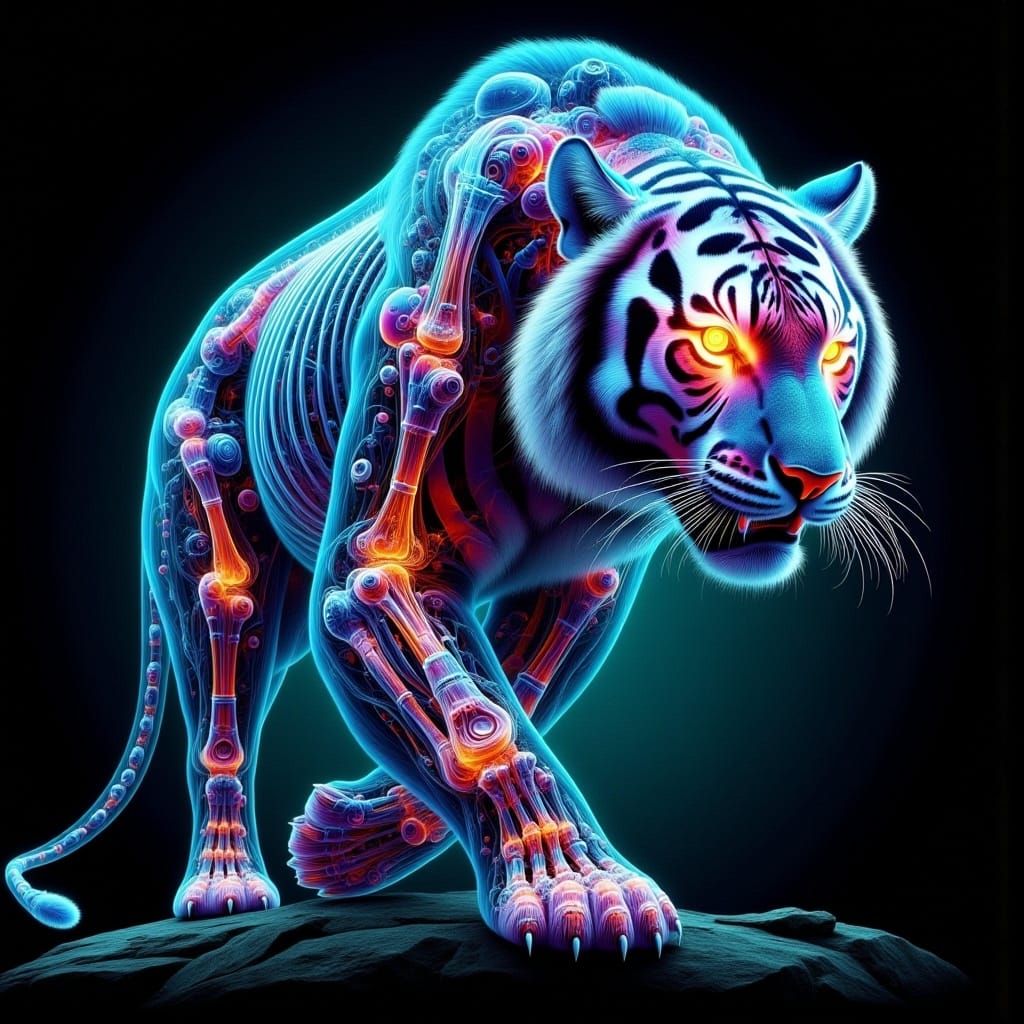 Ethereal Skeletal Tiger in Gothic Futuristic Style