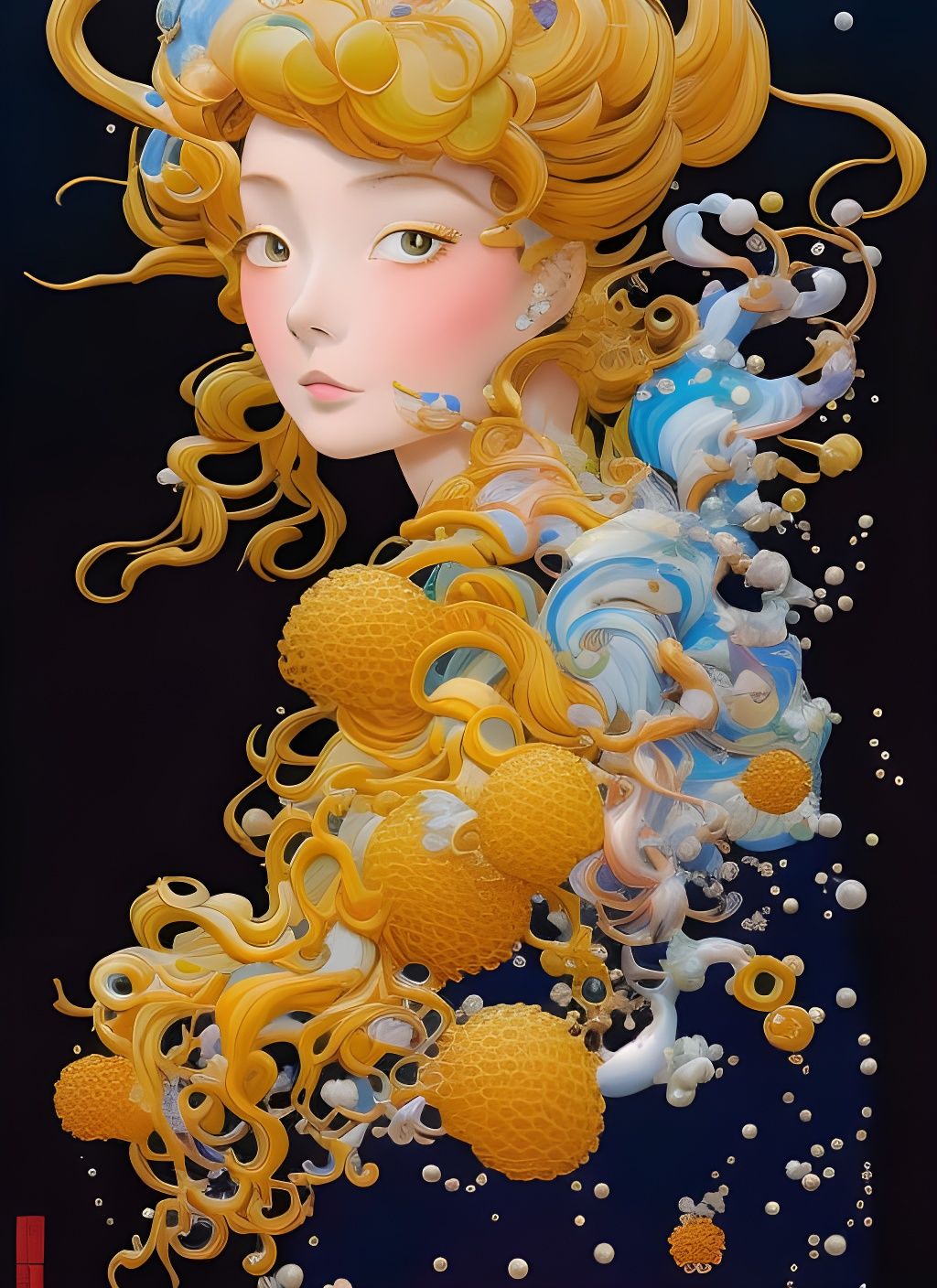 Honeyed Portrait of a Girl in Fluid Gouache Style