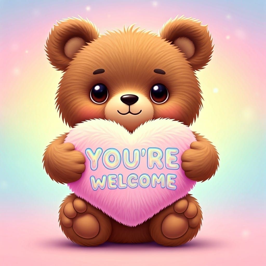 Adorable Chibi Bear Cub with Heart Pillow
