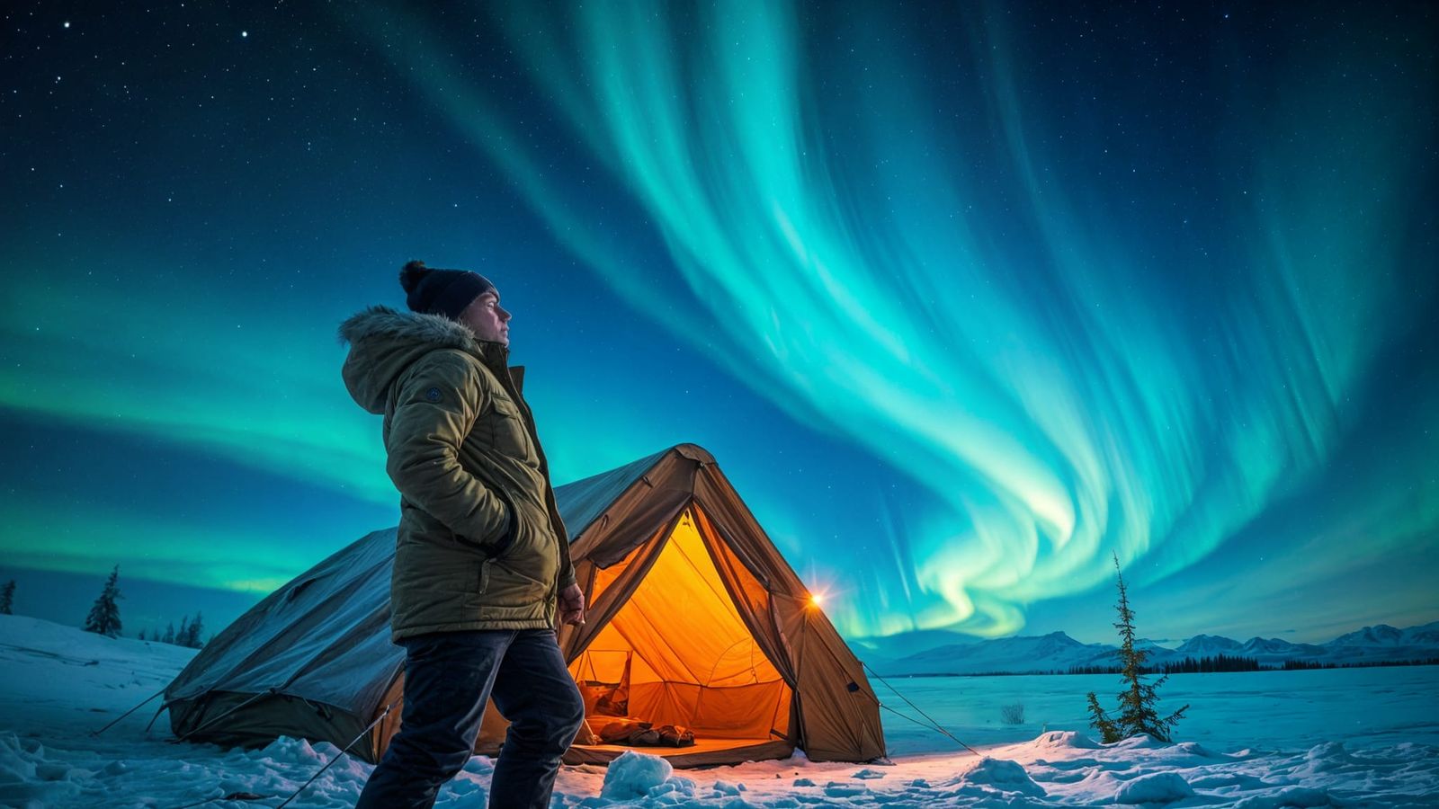 Northern Wilderness Scene with Aurora Borealis