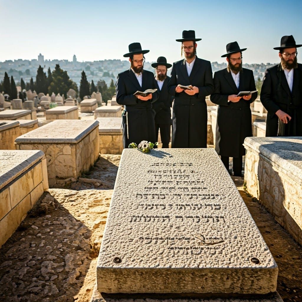 Haredi Men in Prayer at Har HaMenuchot Cemetery in Jerusalem