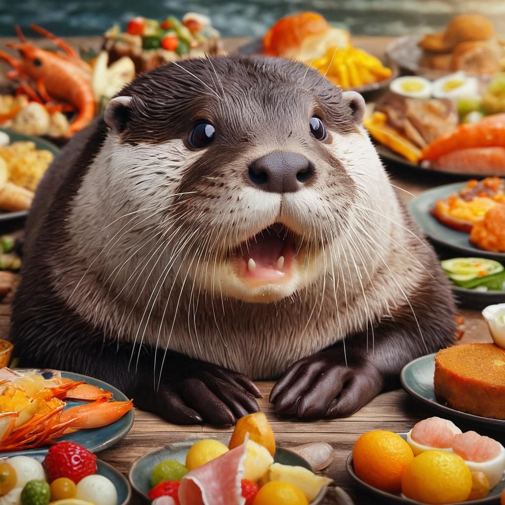 Surprised River Otter at Gourmet Buffet