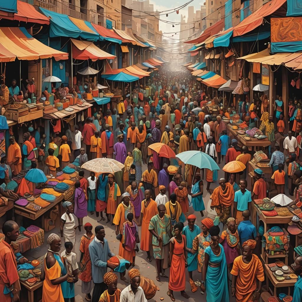 Afrofuturistic Marketplace in a Vibrant City