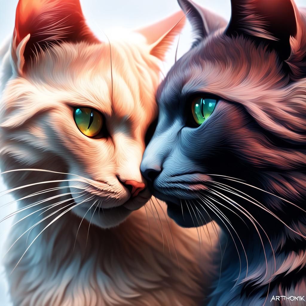 Cats Noses Touching Portrait in Hyperdetailed Style