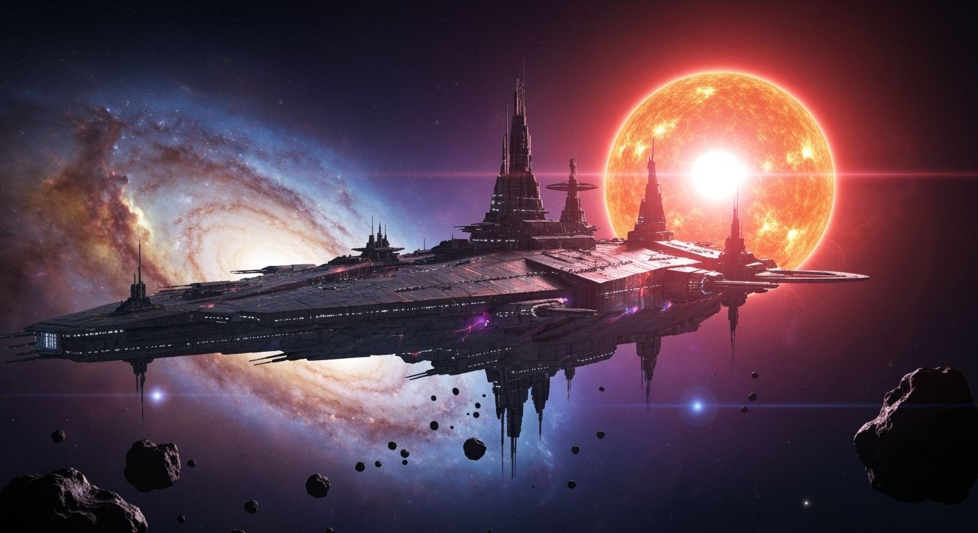 Immense Starship Gliding Through Deep Space