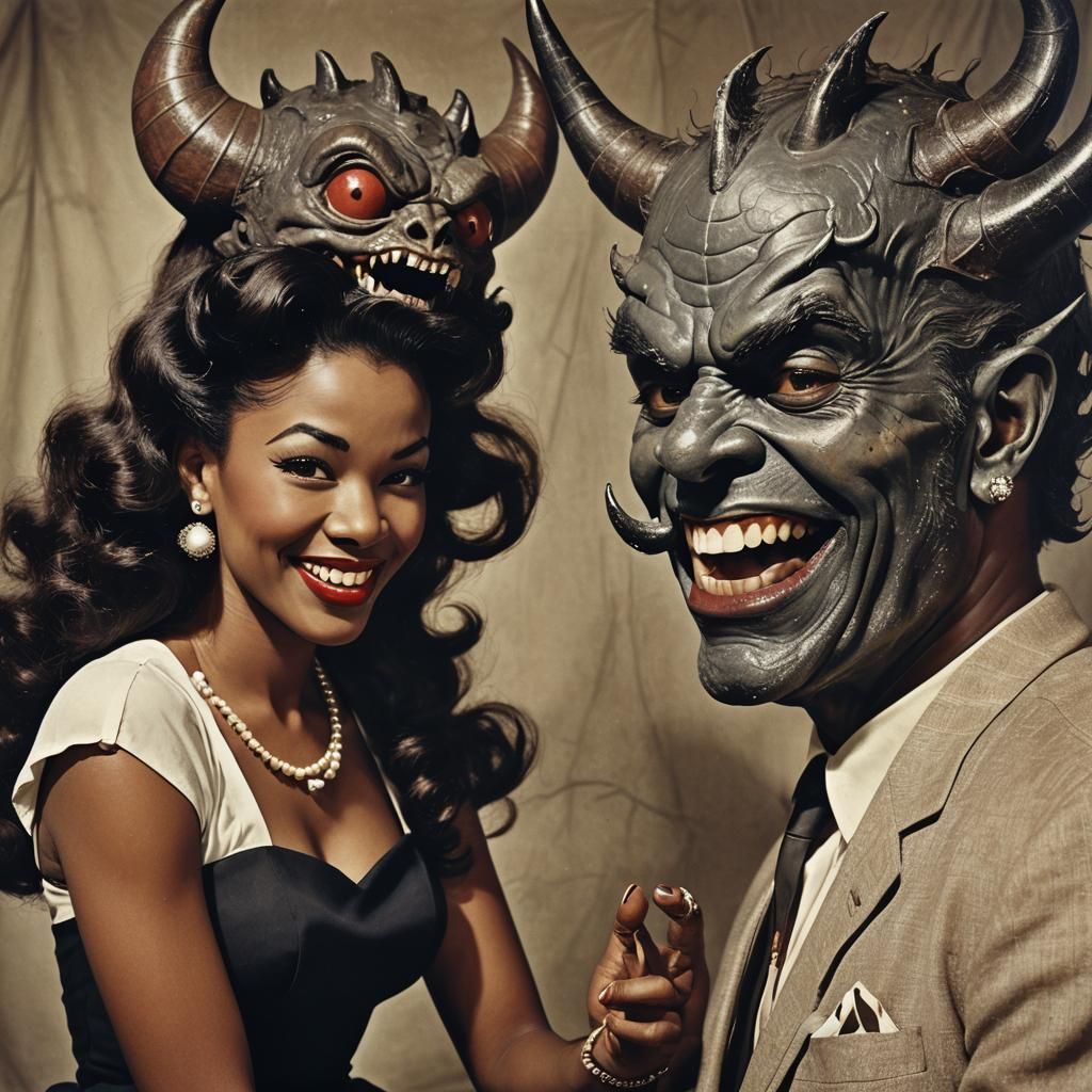 Vintage Photo: Pin-Up Model and Demon