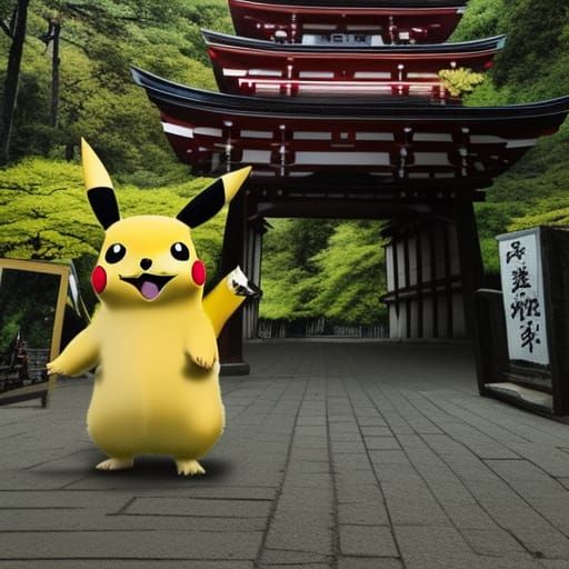 Pikachu Selfie with Mount Fuji and Shinto Arch