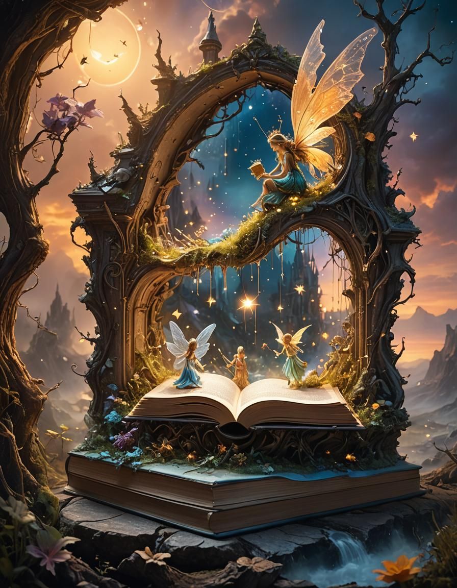 Miniature Fairy World Emerging from Storybook