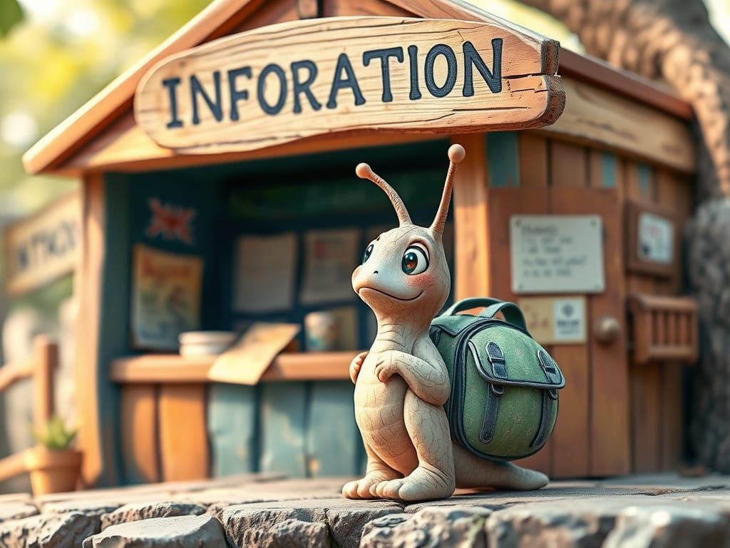 Curious Snail at Information Booth, Whimsical Style