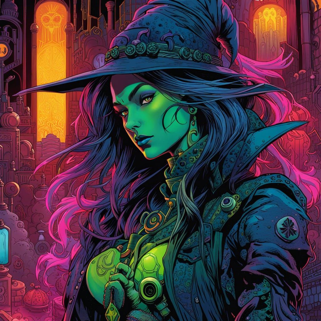 Toxic Cyberpunk Witch with Molecular Poison Gas